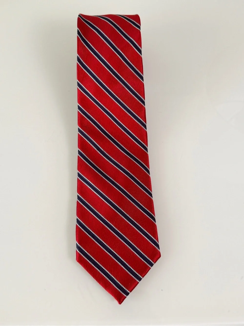 J.S. Blank Silk Men's Tie The Cotswold Collection Red Navy Blue Diagonal Stripe